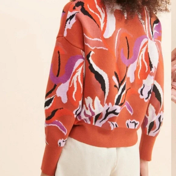 Maeve Boat Neck Orange and White Knit Sweater Size XS - Picture 2 of 11